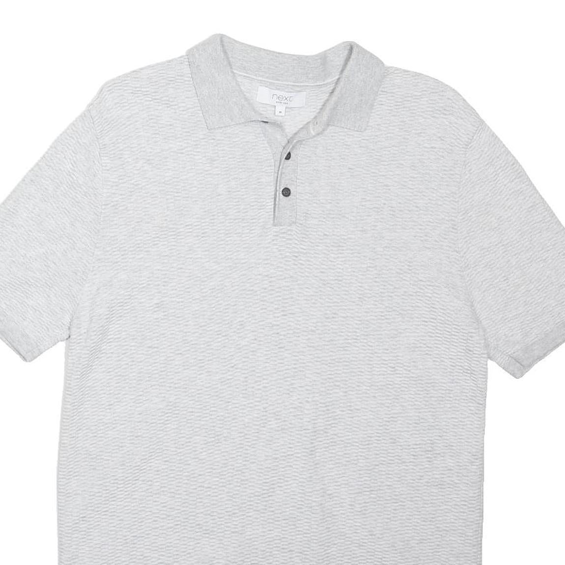 NEXT Mens Grey Cotton Blend Polo Shirt M Short Sleeve Textured Pattern Casual