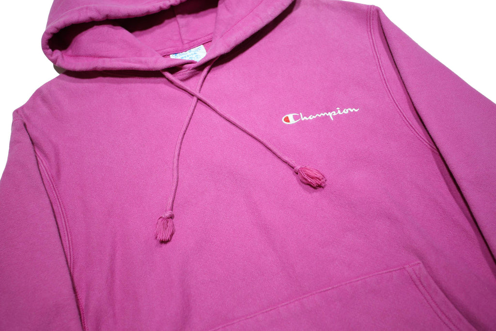 CHAMPION REVERSE WEAVE Womens Pink Pullover Hoodie M Classic Logo Cotton Blend