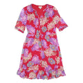 JIGSAW Womens Red Floral Day Viscose Dress UK 8 Ruffled Hem Half Sleeve
