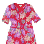 JIGSAW Womens Red Floral Day Viscose Dress UK 8 Ruffled Hem Half Sleeve