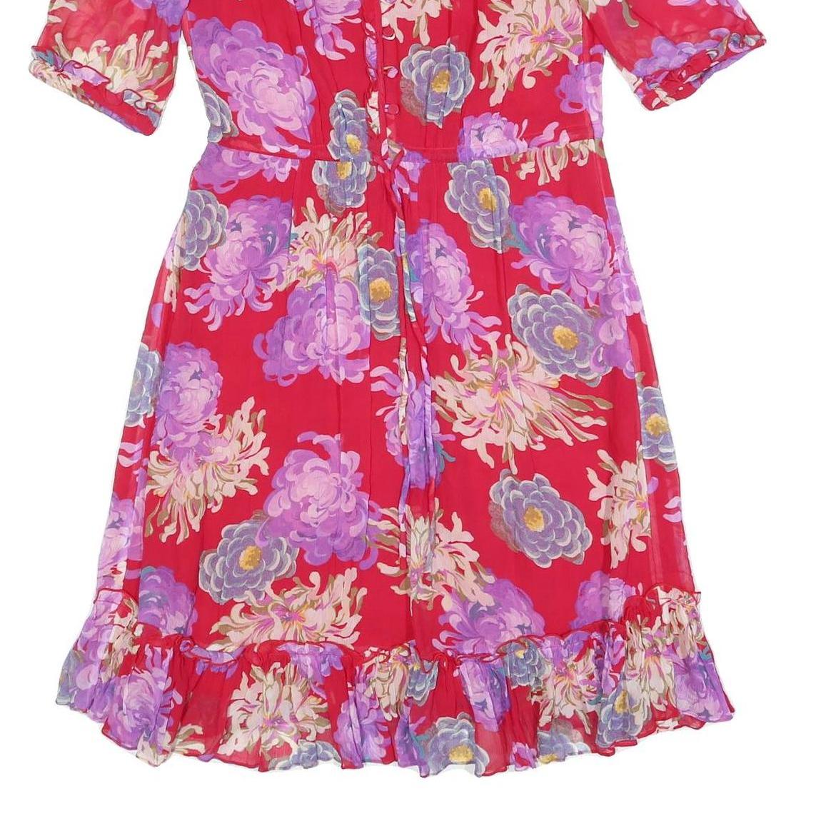 JIGSAW Womens Red Floral Day Viscose Dress UK 8 Ruffled Hem Half Sleeve