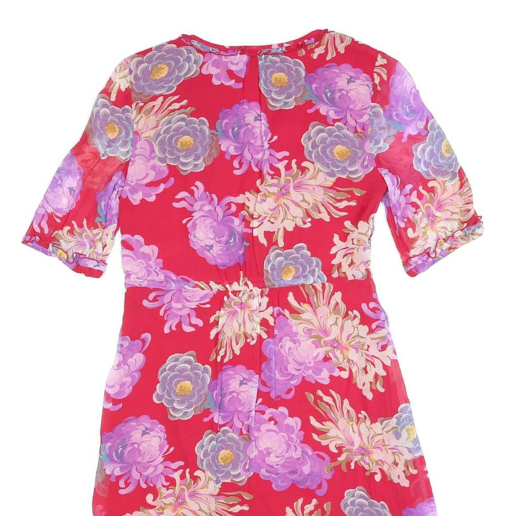 JIGSAW Womens Red Floral Day Viscose Dress UK 8 Ruffled Hem Half Sleeve