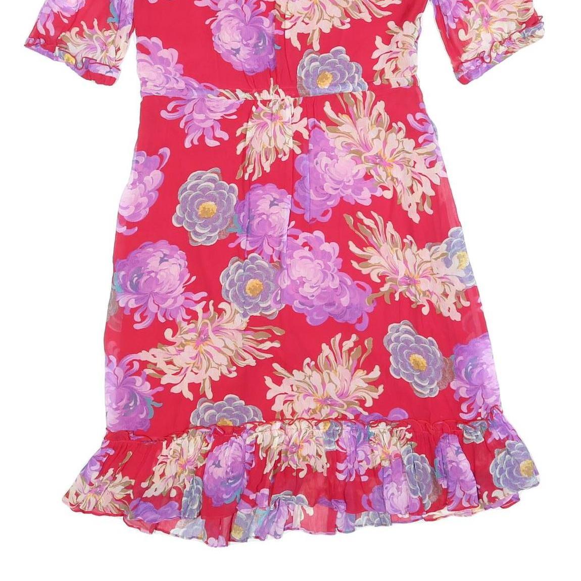 JIGSAW Womens Red Floral Day Viscose Dress UK 8 Ruffled Hem Half Sleeve