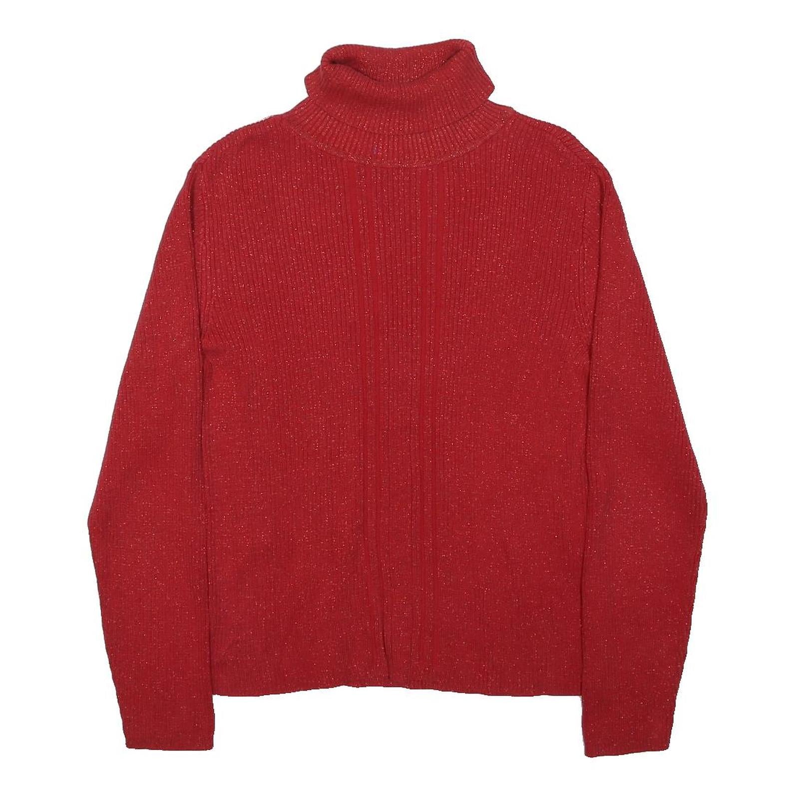 Liz Claiborne Womens Red Plain Pullover Roll Neck Basic Knit M Comfortable Warm