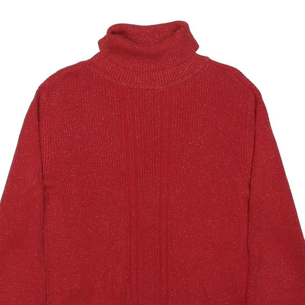 Liz Claiborne Womens Red Plain Pullover Roll Neck Basic Knit M Comfortable Warm