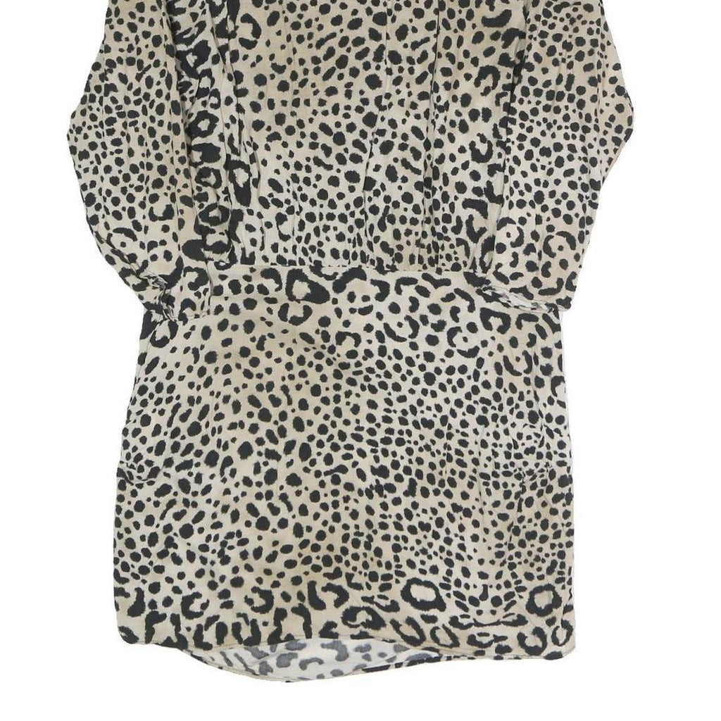 ZARA Womens Beige & Black Animal Print Day Polyester Blend Dress L Lightweight