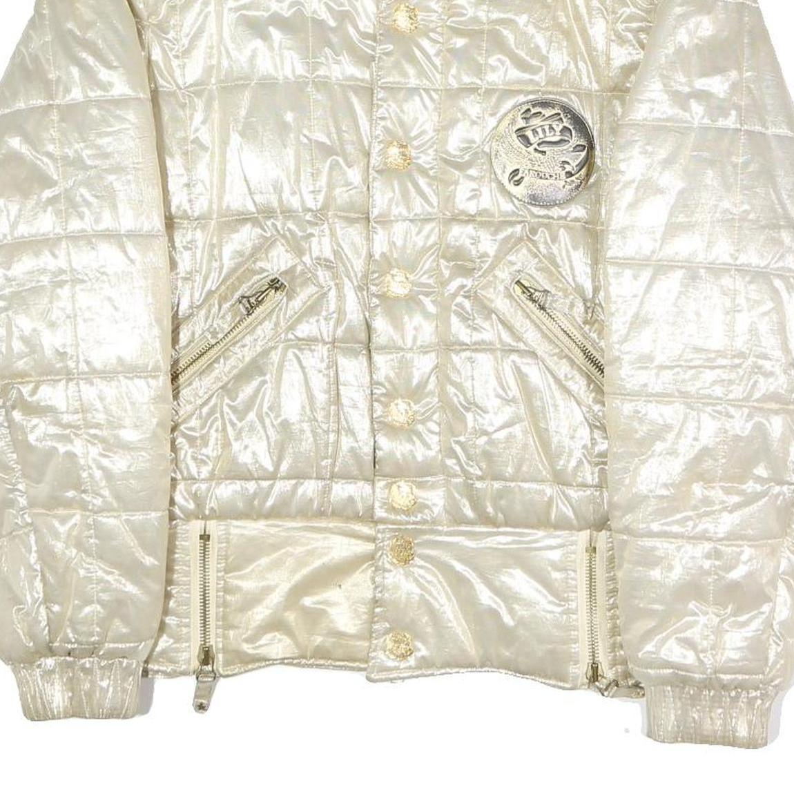 LILY FAROUGHE Womens Cream Quilted Jacket S Polyester Blend Zip Puffer Coat