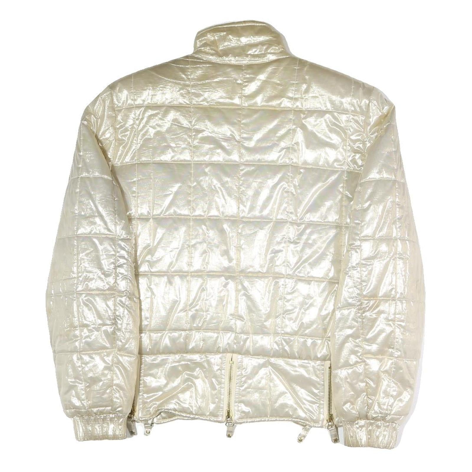 LILY FAROUGHE Womens Cream Quilted Jacket S Polyester Blend Zip Puffer Coat