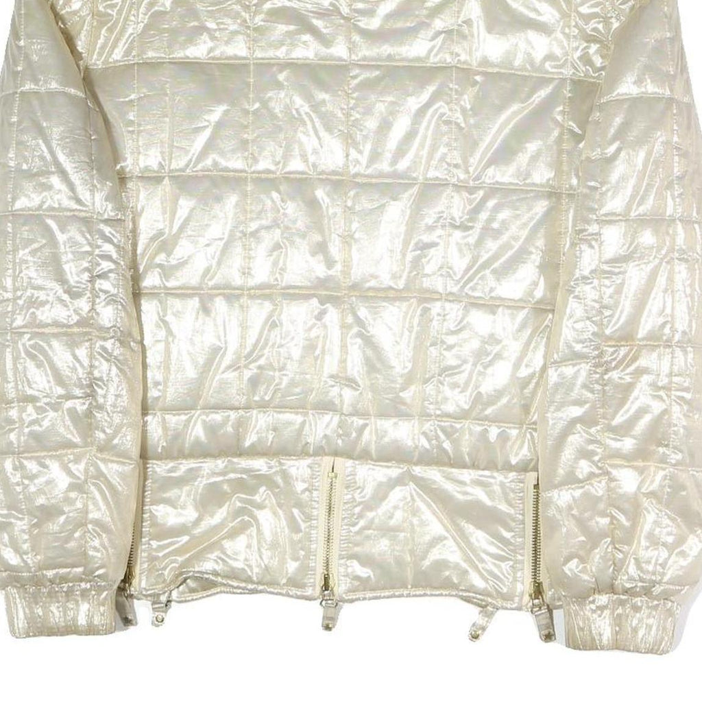 LILY FAROUGHE Womens Cream Quilted Jacket S Polyester Blend Zip Puffer Coat