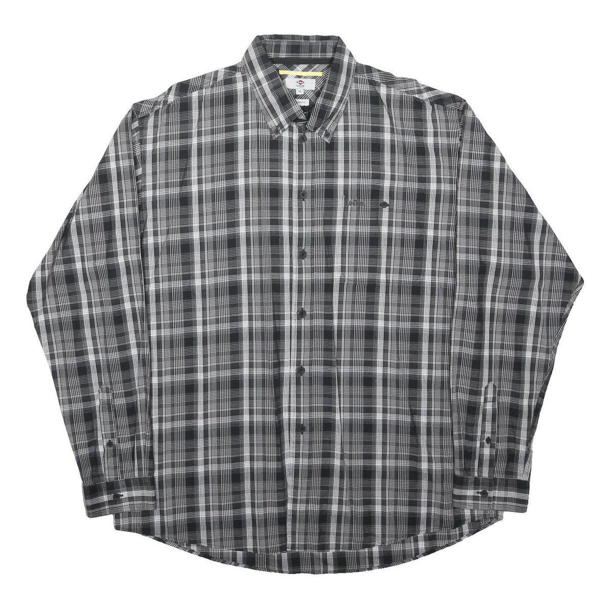LEE COOPER Mens Black & Grey Checked Cotton Blend Shirt XL Long Sleeve Casual