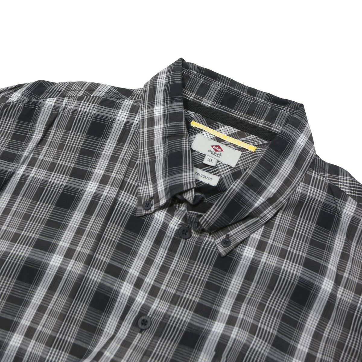 LEE COOPER Mens Black & Grey Checked Cotton Blend Shirt XL Long Sleeve Casual