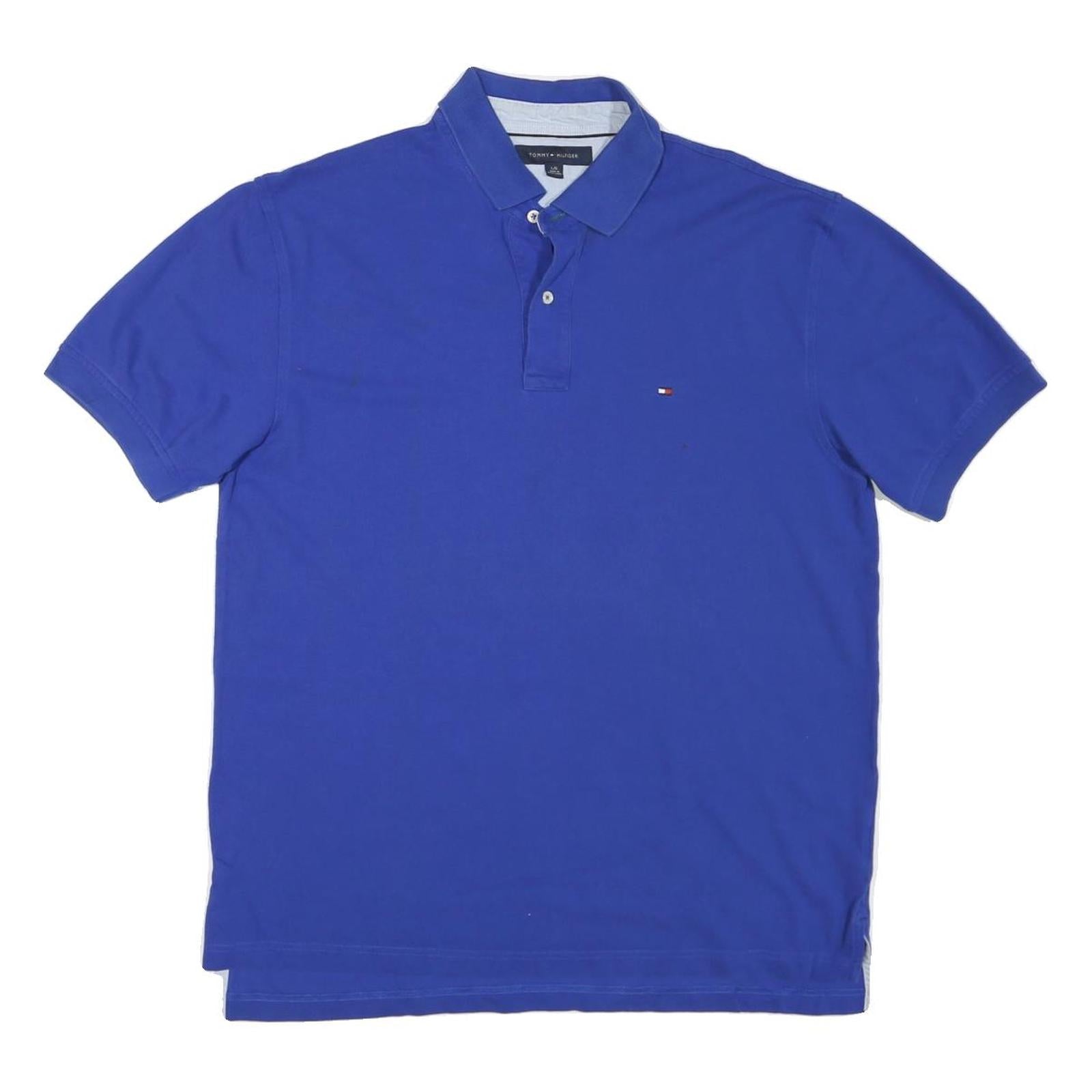 TOMMY HILFIGER Mens Blue Short Sleeve Polo Shirt L Classic Cotton Blend