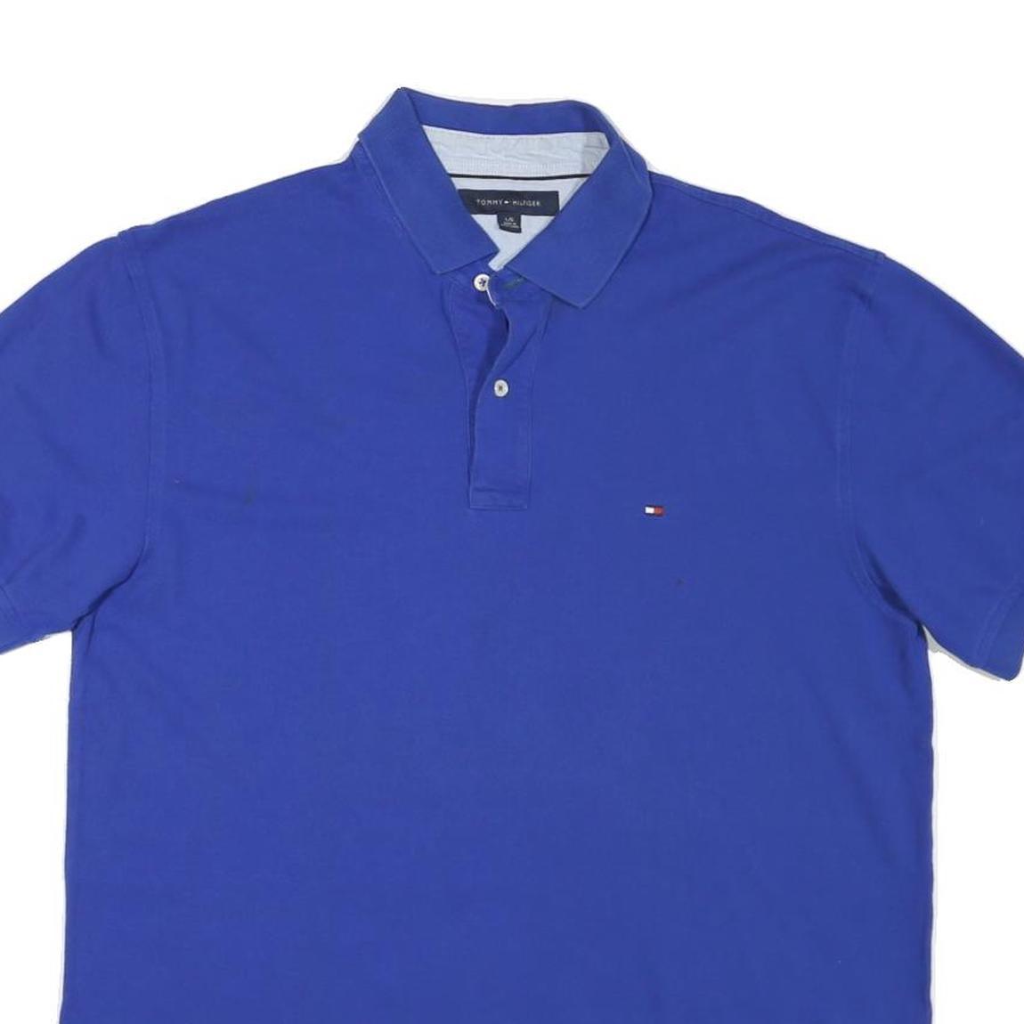 TOMMY HILFIGER Mens Blue Short Sleeve Polo Shirt L Classic Cotton Blend