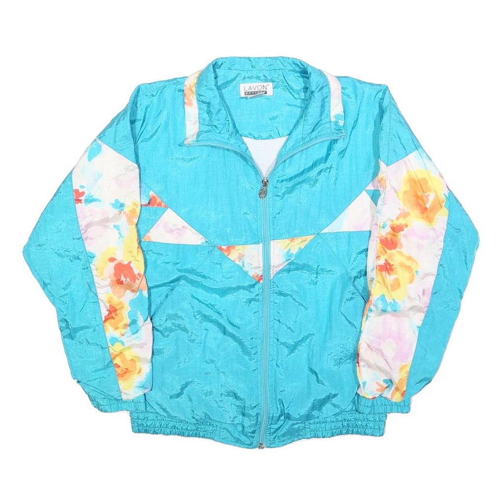 LAVON Womens Blue & Floral Casual Jacket S Nylon Zip Plain Lightweight Retro