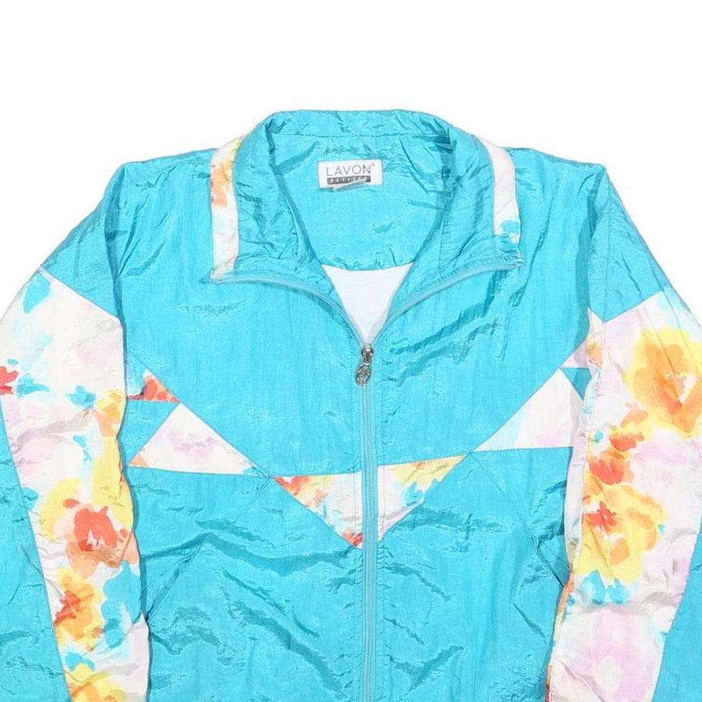 LAVON Womens Blue & Floral Casual Jacket S Nylon Zip Plain Lightweight Retro