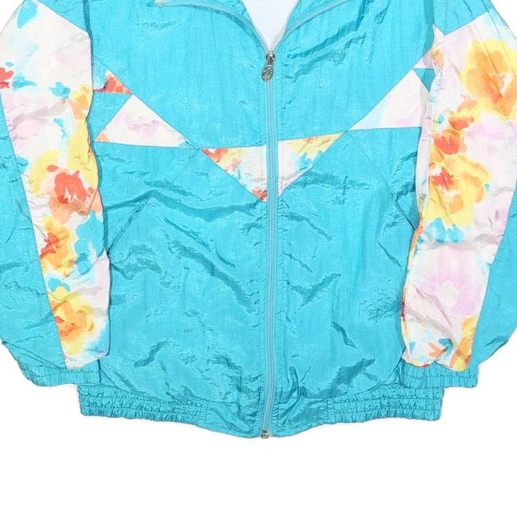 LAVON Womens Blue & Floral Casual Jacket S Nylon Zip Plain Lightweight Retro