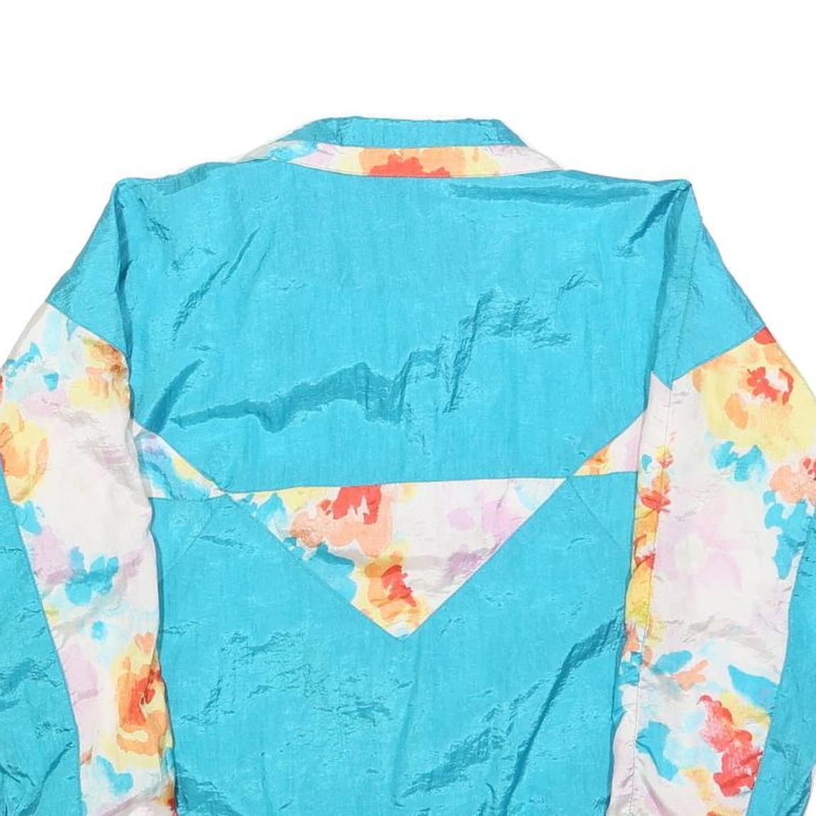 LAVON Womens Blue & Floral Casual Jacket S Nylon Zip Plain Lightweight Retro