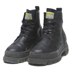 BUFFALO Lace Up Womens Platform Boots Black Leather UK 6.5 Chunky Sole
