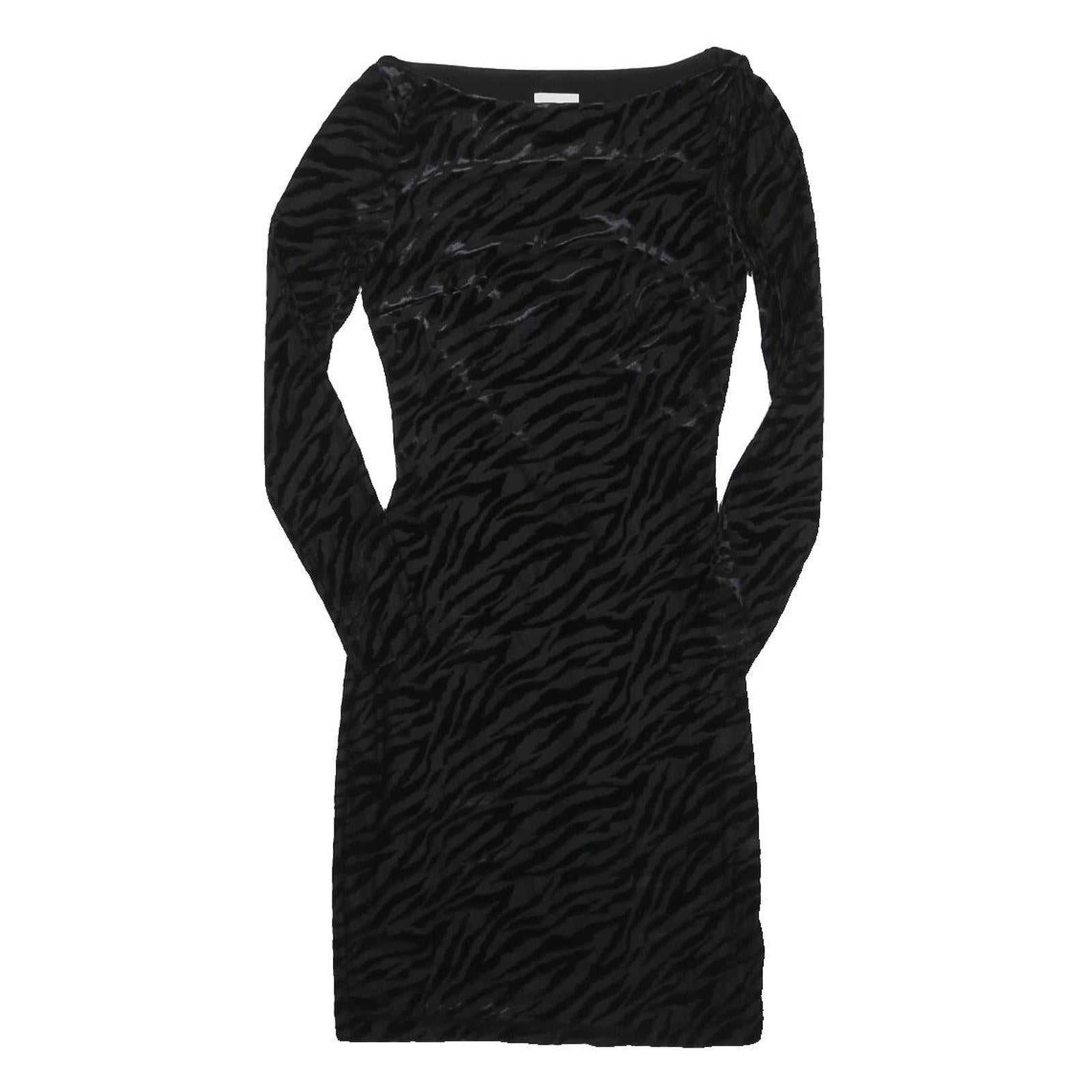 REISS Womens Black Zebra Print Day Dress Polyester Blend Long Sleeve Midi UK 4