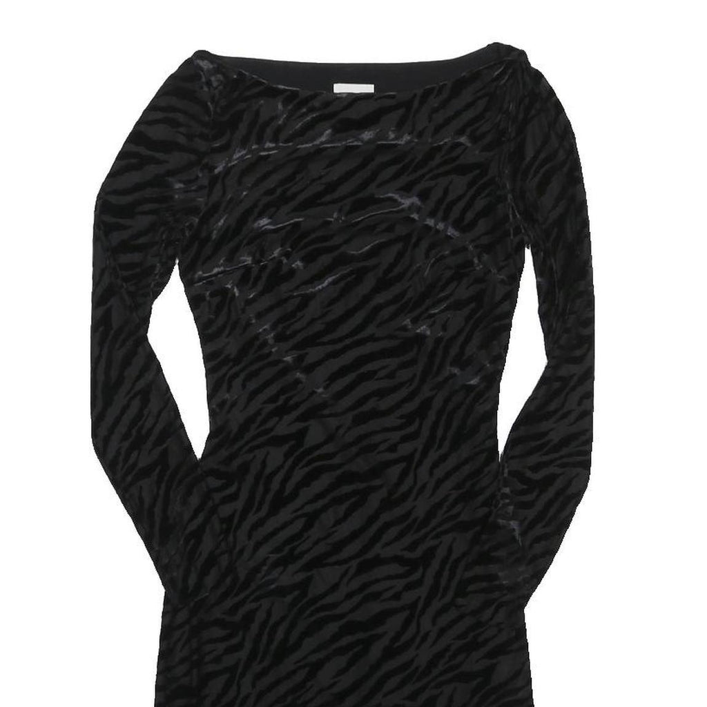 REISS Womens Black Zebra Print Day Dress Polyester Blend Long Sleeve Midi UK 4