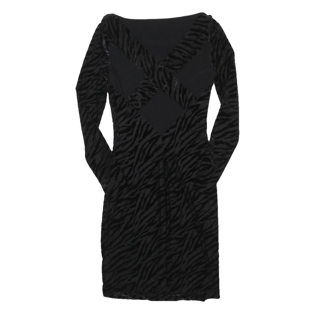 REISS Womens Black Zebra Print Day Dress Polyester Blend Long Sleeve Midi UK 4