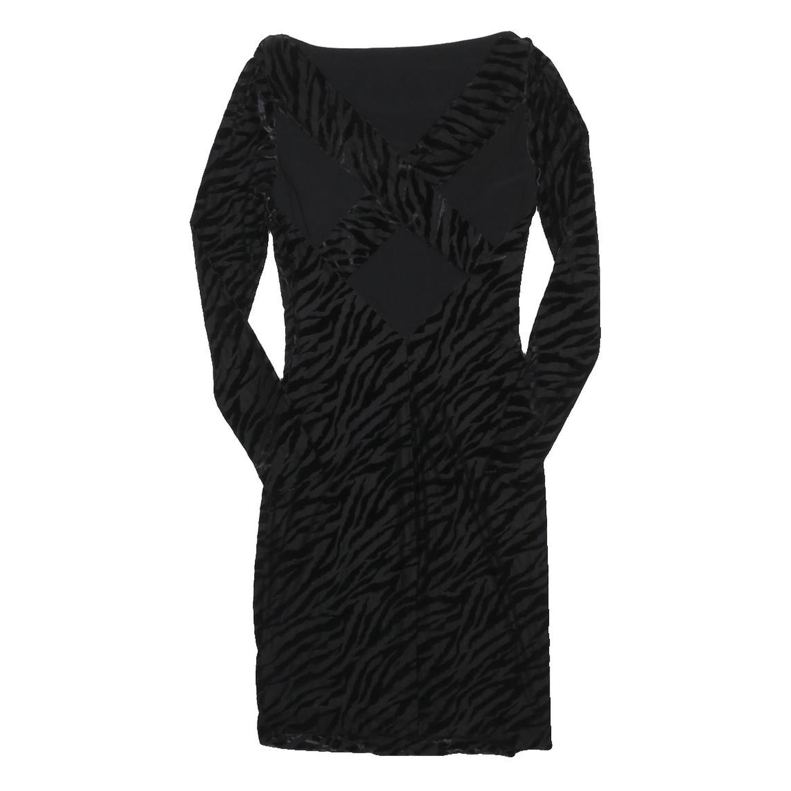 REISS Womens Black Zebra Print Day Dress Polyester Blend Long Sleeve Midi UK 4