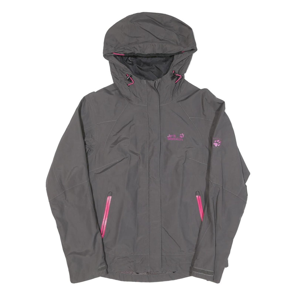 JACK WOLFSKIN Womens Grey Outdoor Jacket UK 10 Polyester Blend Zip Hooded