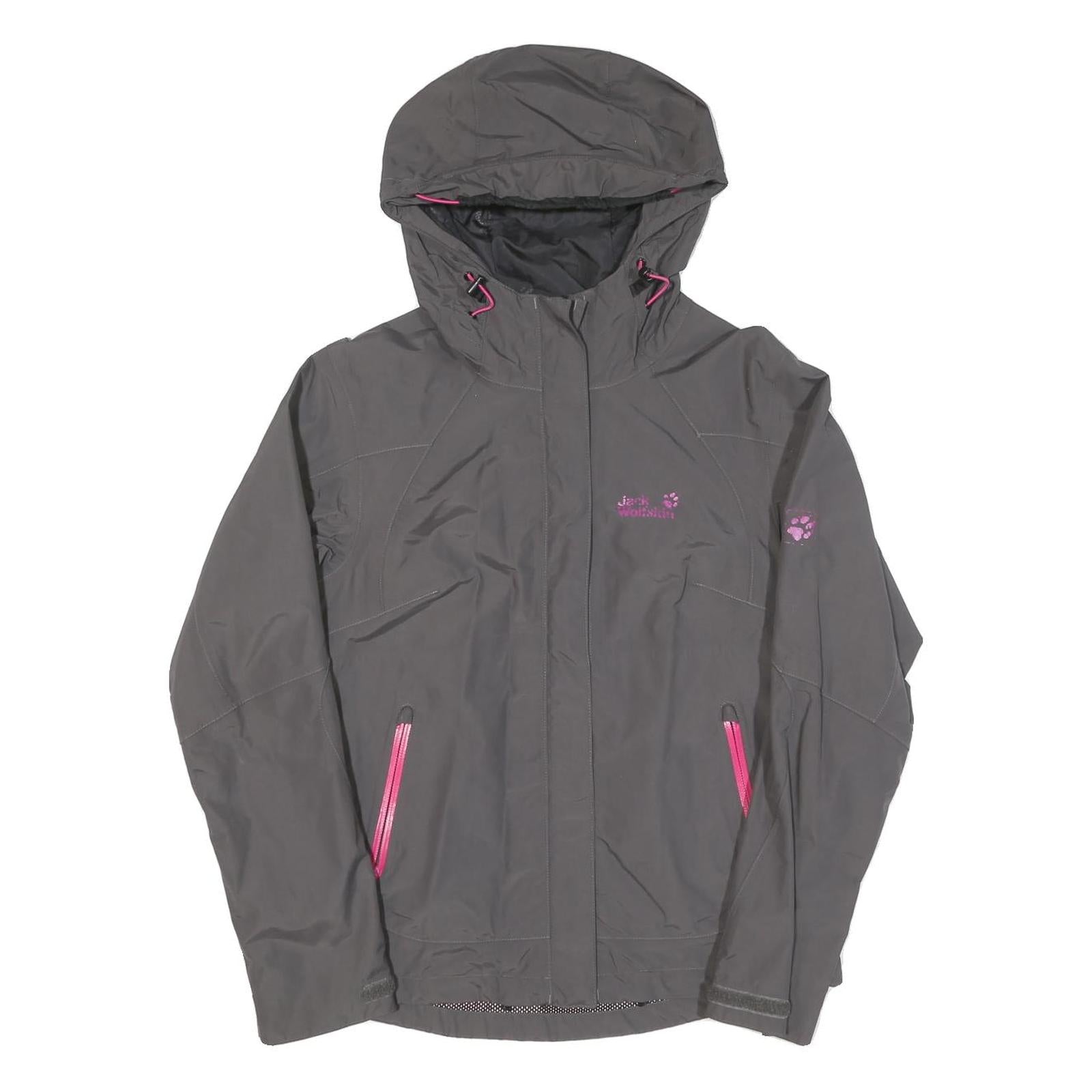 JACK WOLFSKIN Womens Grey Outdoor Jacket UK 10 Polyester Blend Zip Hooded