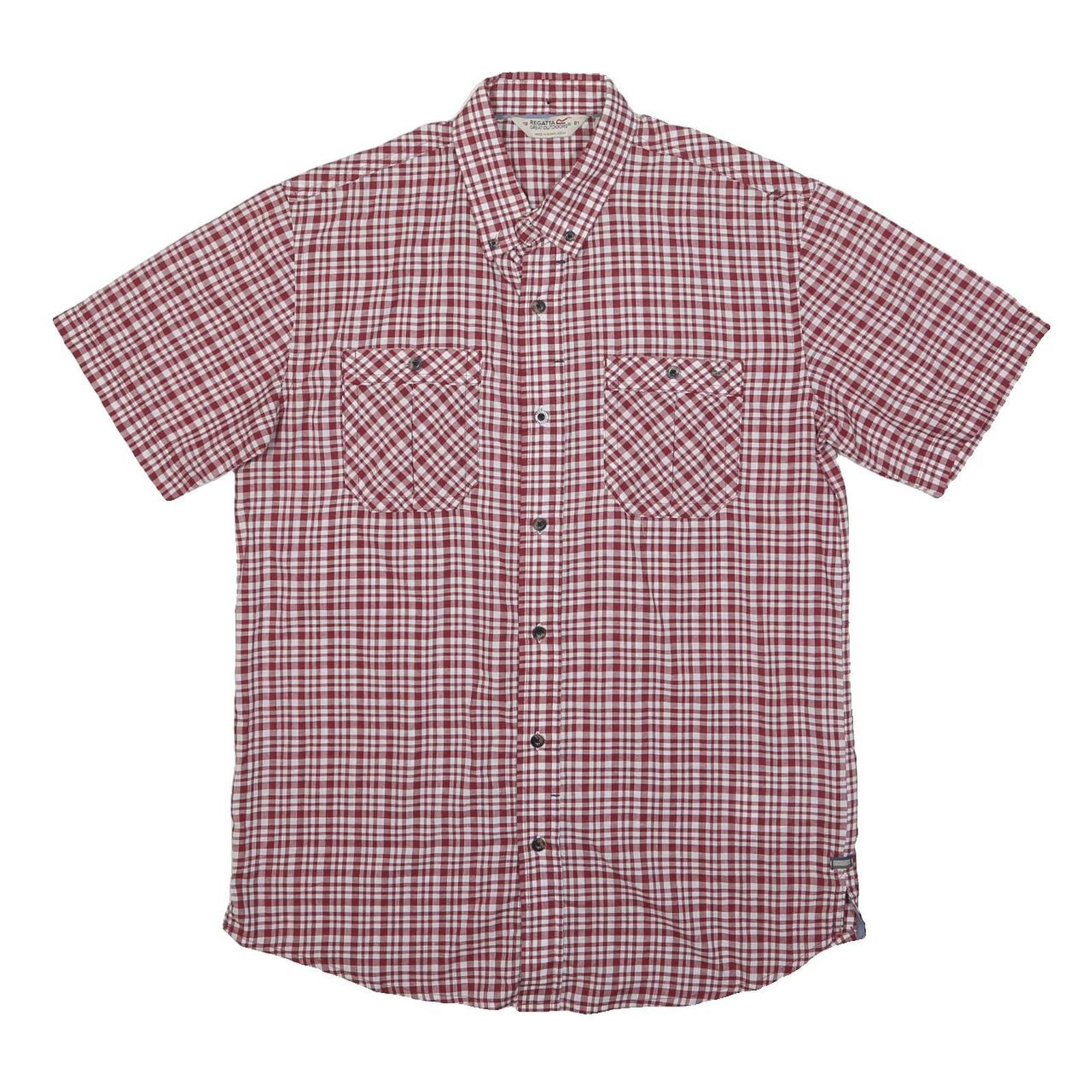 REGATTA Mens Red & White Checked Shirt M Cotton Blend Button Short Sleeve Casual