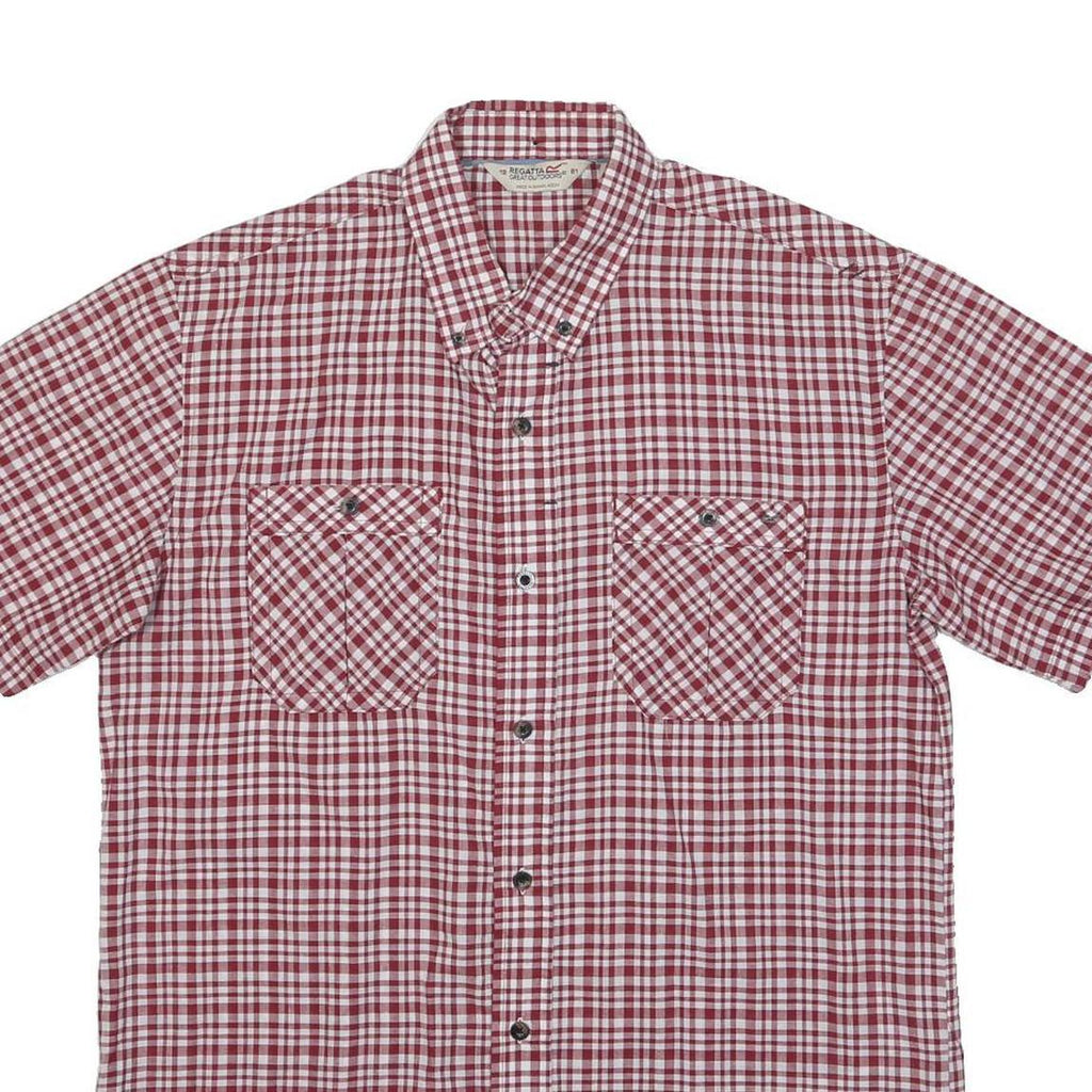 REGATTA Mens Red & White Checked Shirt M Cotton Blend Button Short Sleeve Casual