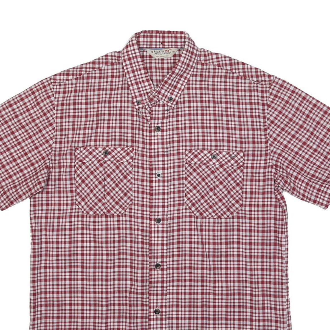 REGATTA Mens Red & White Checked Shirt M Cotton Blend Button Short Sleeve Casual