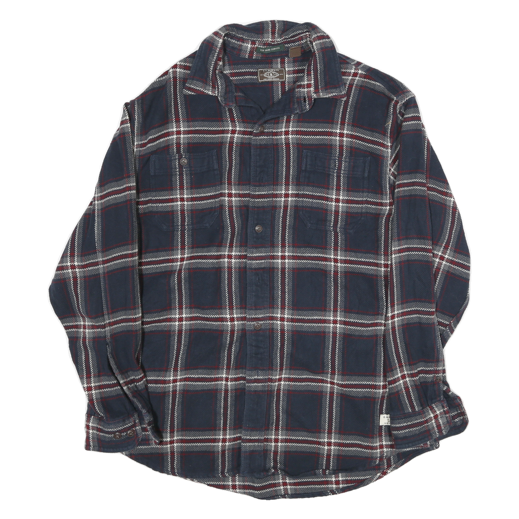 GH BASS Mens Blue & White Checked Cotton Blend Shirt L Casual Long Sleeve