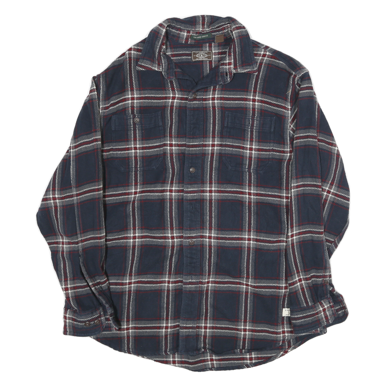 GH BASS Mens Blue & White Checked Cotton Blend Shirt L Casual Long Sleeve