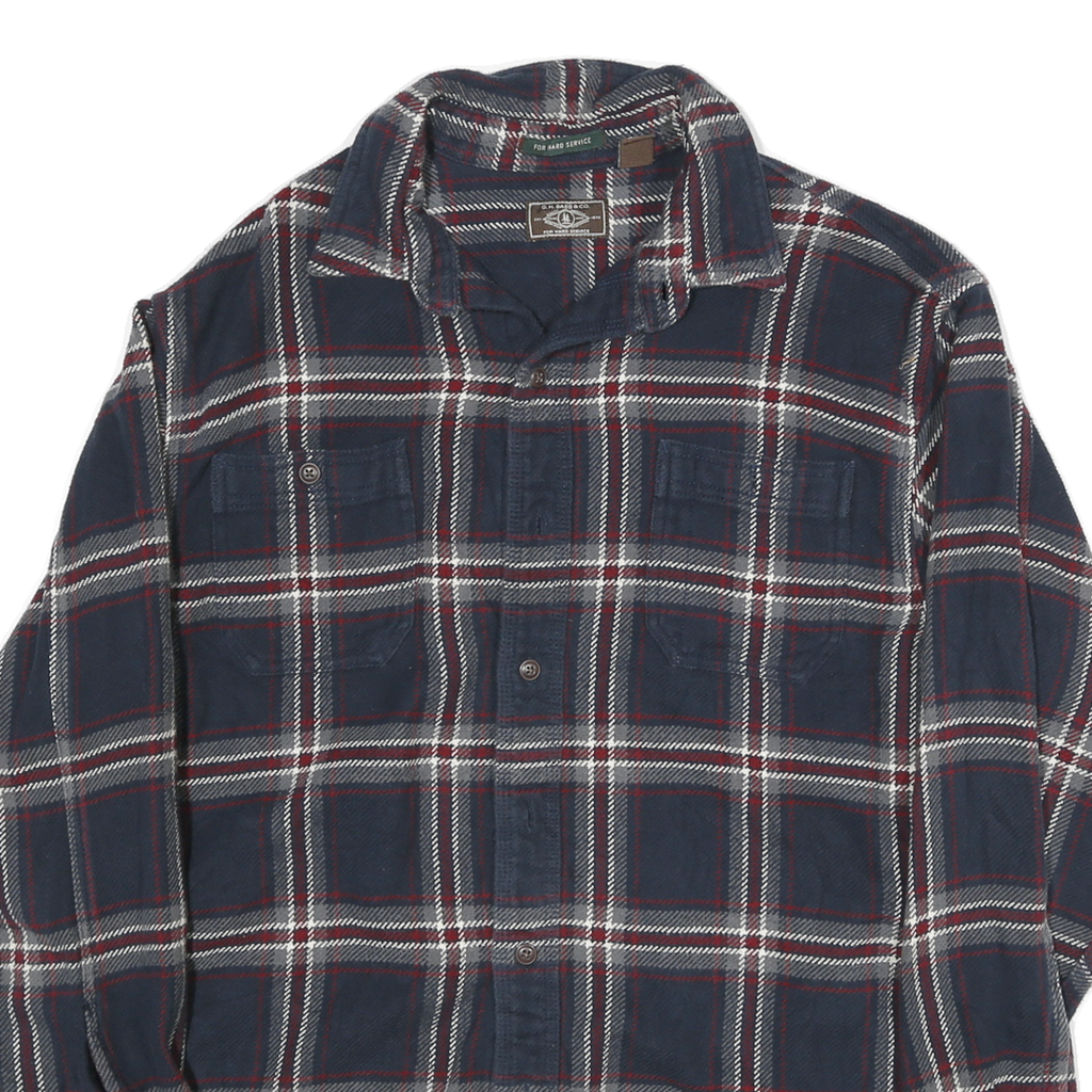 GH BASS Mens Blue & White Checked Cotton Blend Shirt L Casual Long Sleeve