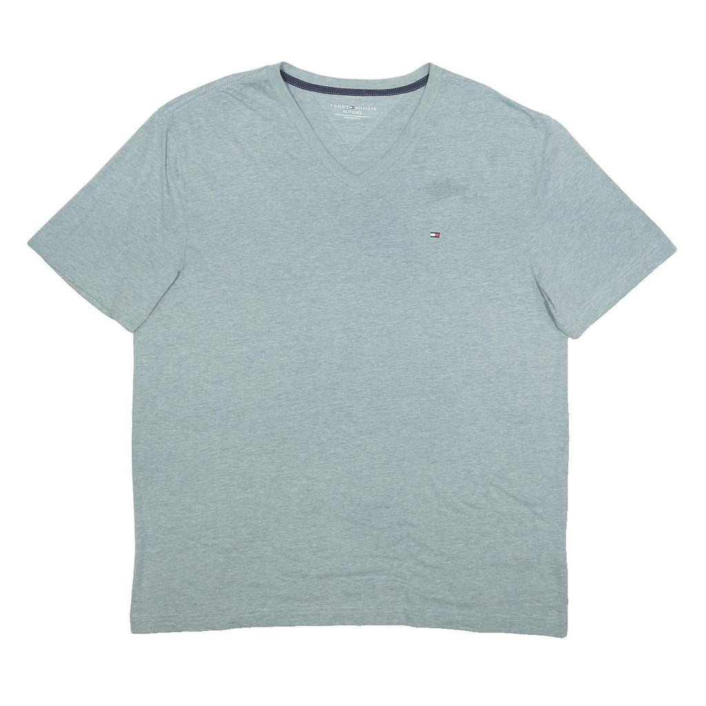 TOMMY HILFIGER Mens Grey T-Shirt XL Short Sleeve V-Neck Classic Cotton Blend