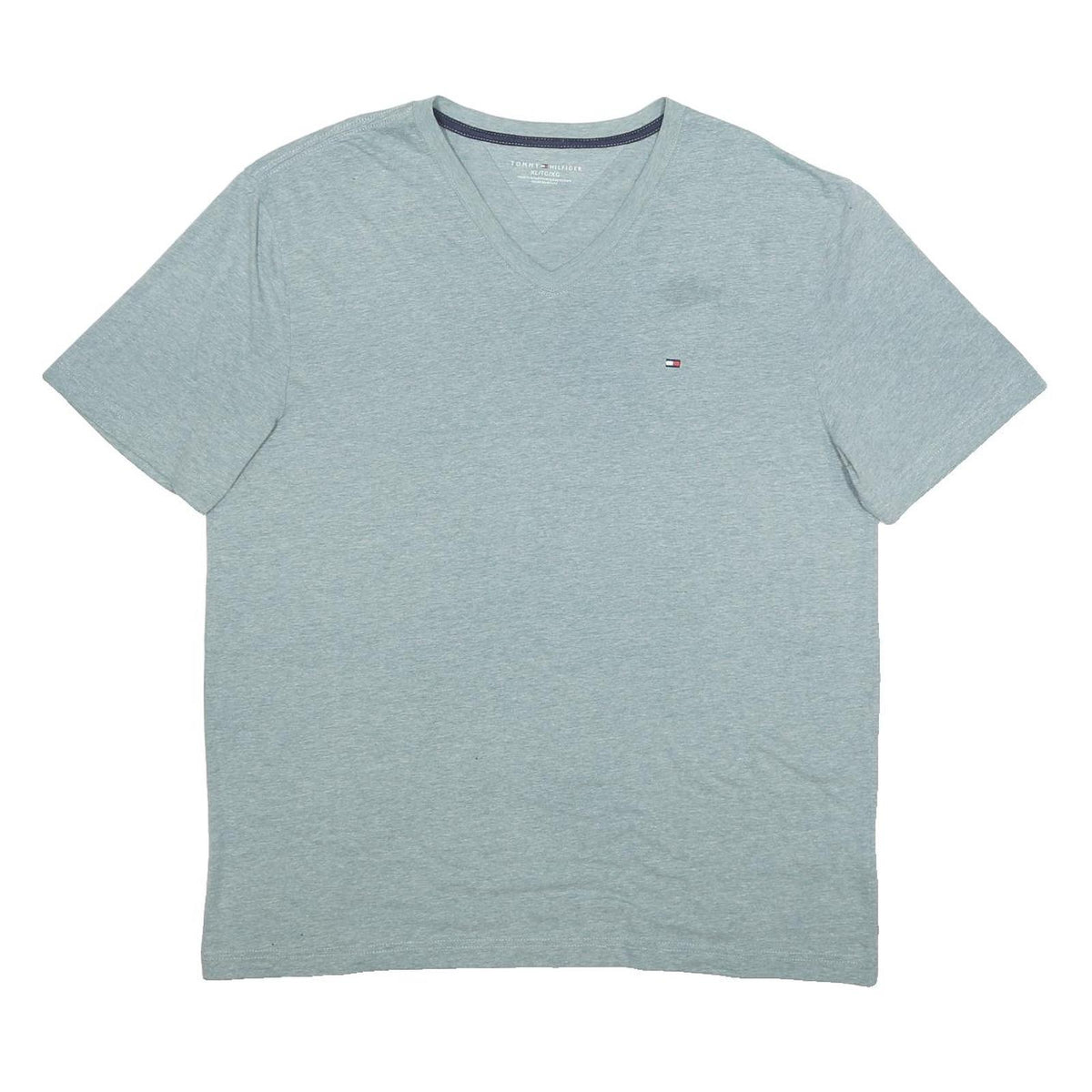 TOMMY HILFIGER Mens Grey T-Shirt XL Short Sleeve V-Neck Classic Cotton Blend
