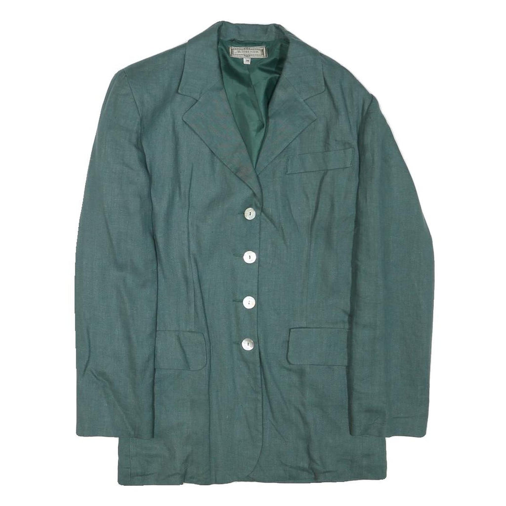 AUTHENTIC Womens Green Linen Blend Jacket XS Button Closure Plain Classic Fit