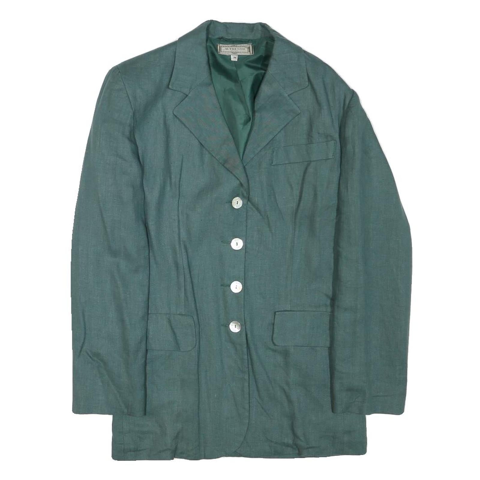 AUTHENTIC Womens Green Linen Blend Jacket XS Button Closure Plain Classic Fit
