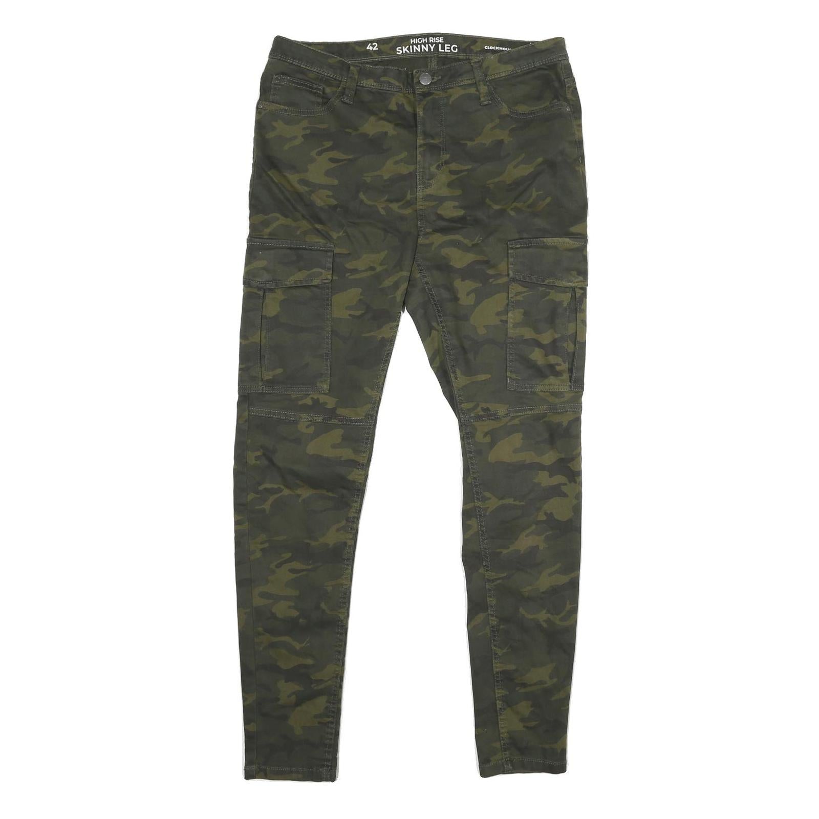 CLOCKHOUSE Womens Slim Camouflage Green Skinny Leg Trousers W32 L29 Cotton Blend