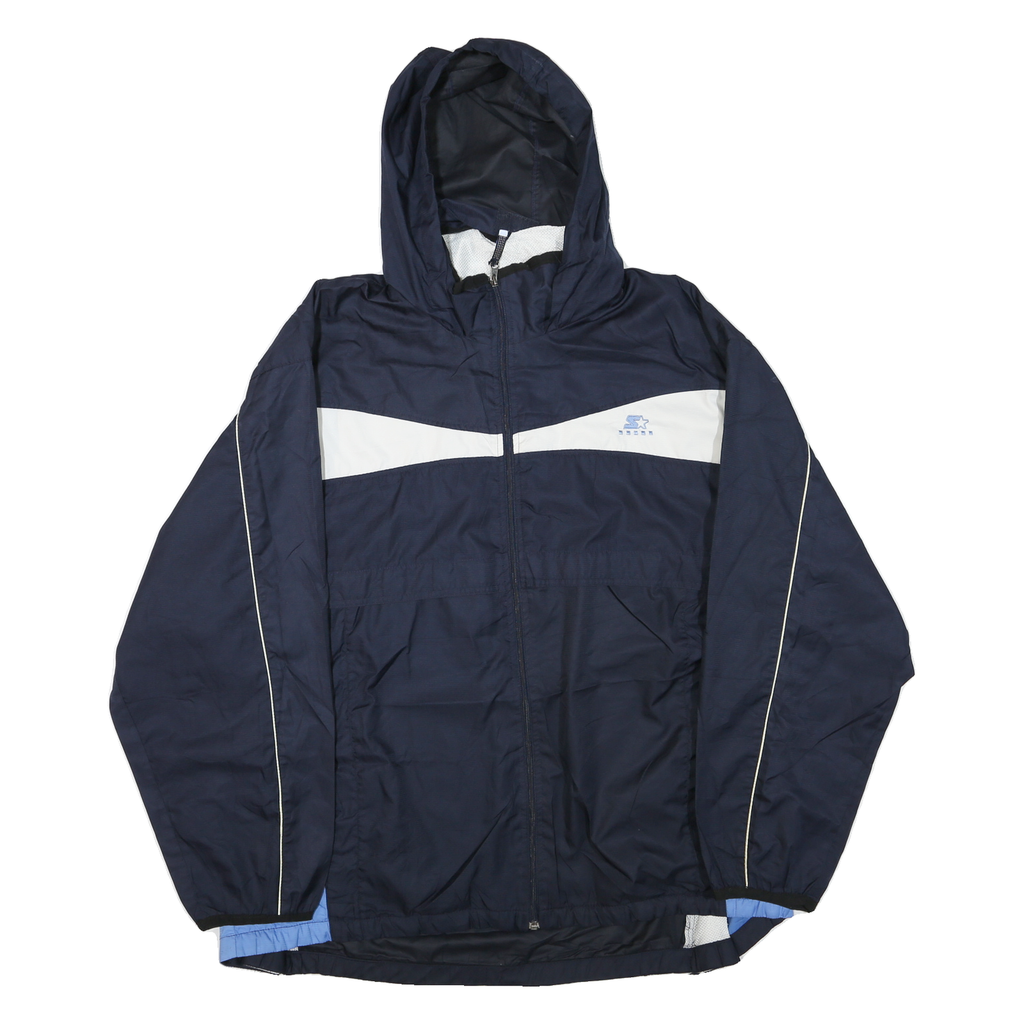 STARTER Mens Navy Blue & White Track Jacket XL Polyester Blend Zip Hooded