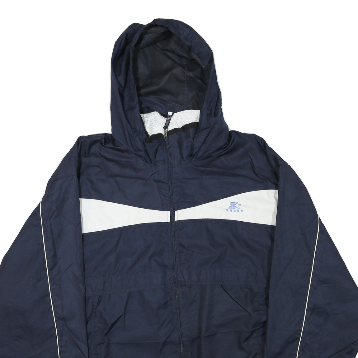 STARTER Mens Navy Blue & White Track Jacket XL Polyester Blend Zip Hooded