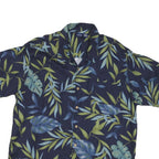 CHEROKEE Mens Blue & Green Leaf Pattern Rayon Shirt XL Short Sleeve Casual