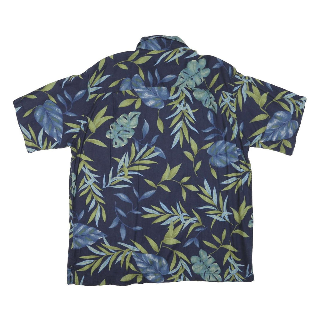 CHEROKEE Mens Blue & Green Leaf Pattern Rayon Shirt XL Short Sleeve Casual