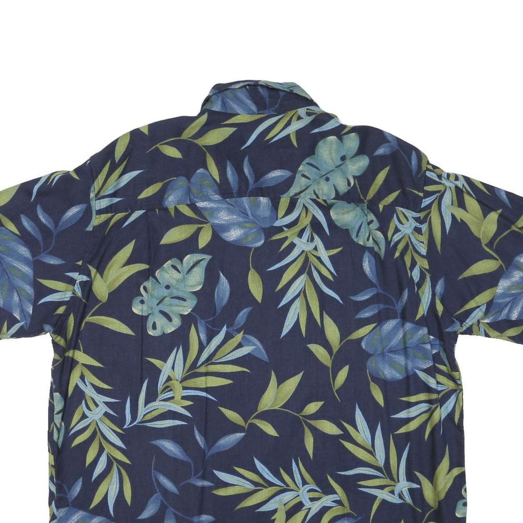 CHEROKEE Mens Blue & Green Leaf Pattern Rayon Shirt XL Short Sleeve Casual