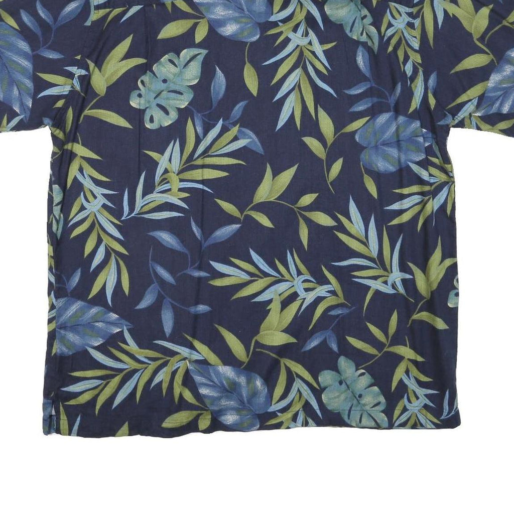 CHEROKEE Mens Blue & Green Leaf Pattern Rayon Shirt XL Short Sleeve Casual