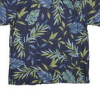 CHEROKEE Mens Blue & Green Leaf Pattern Rayon Shirt XL Short Sleeve Casual