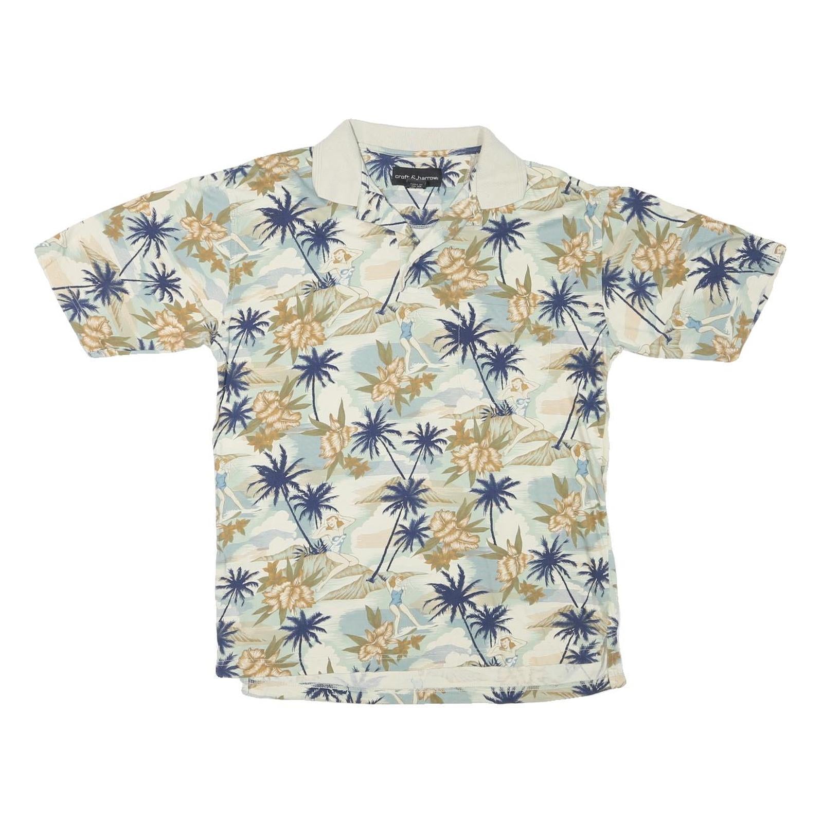 CROFT & BARROW Mens Beige Short Sleeve Floral Palm Tree Polo Shirt S Cotton