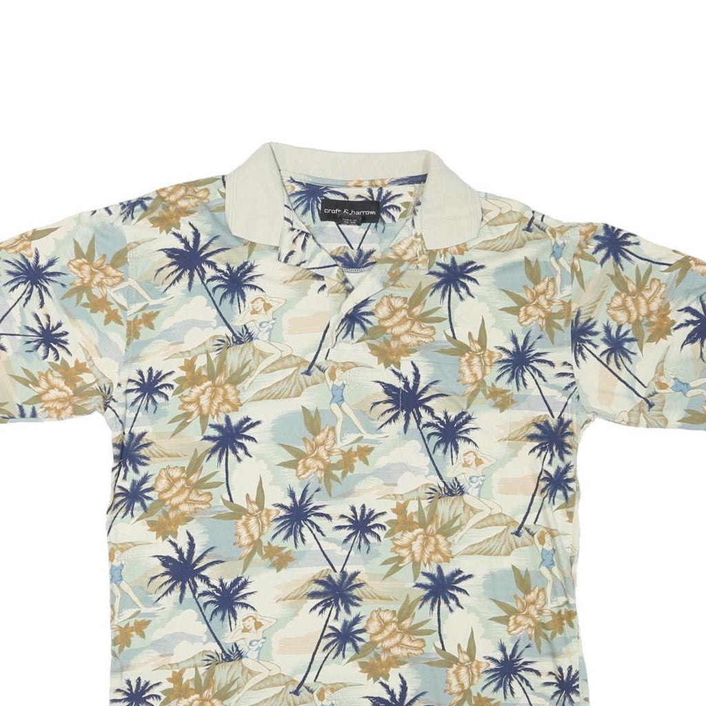 CROFT & BARROW Mens Beige Short Sleeve Floral Palm Tree Polo Shirt S Cotton