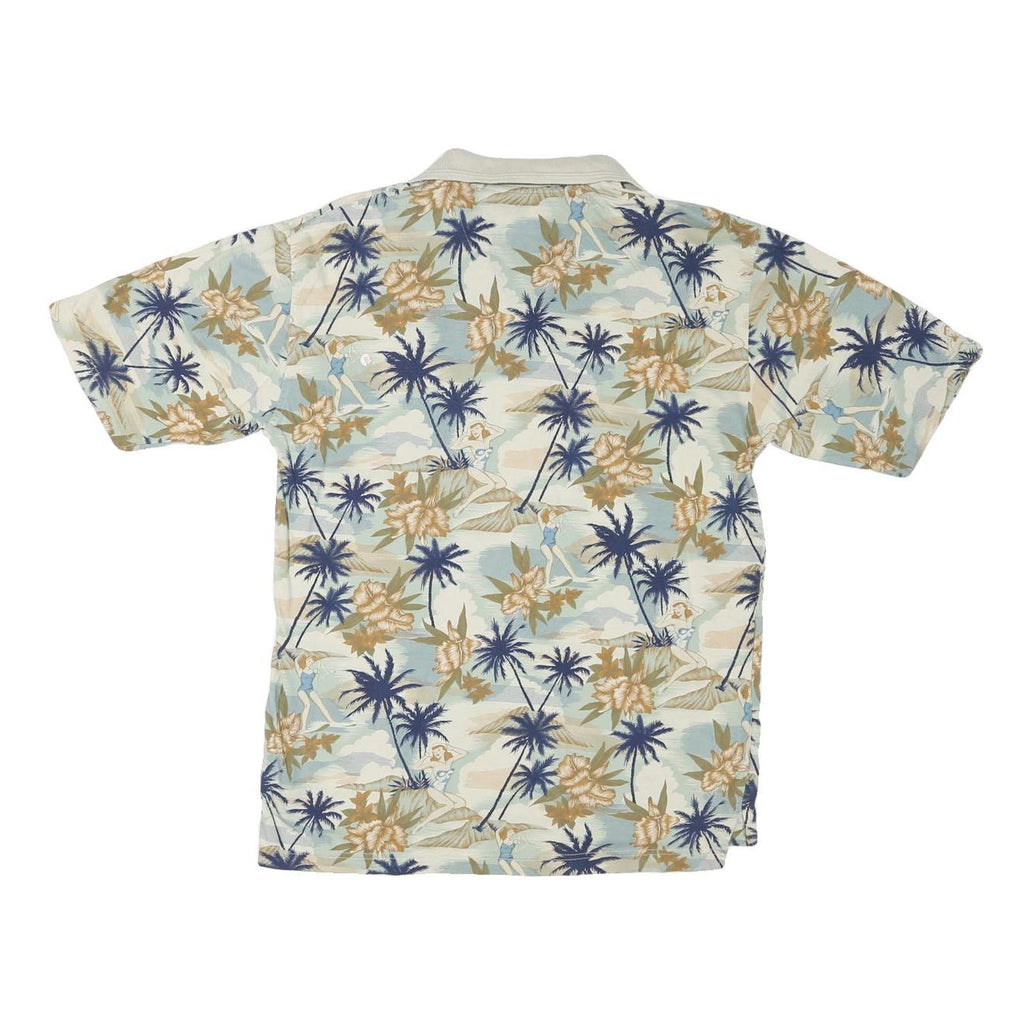 CROFT & BARROW Mens Beige Short Sleeve Floral Palm Tree Polo Shirt S Cotton