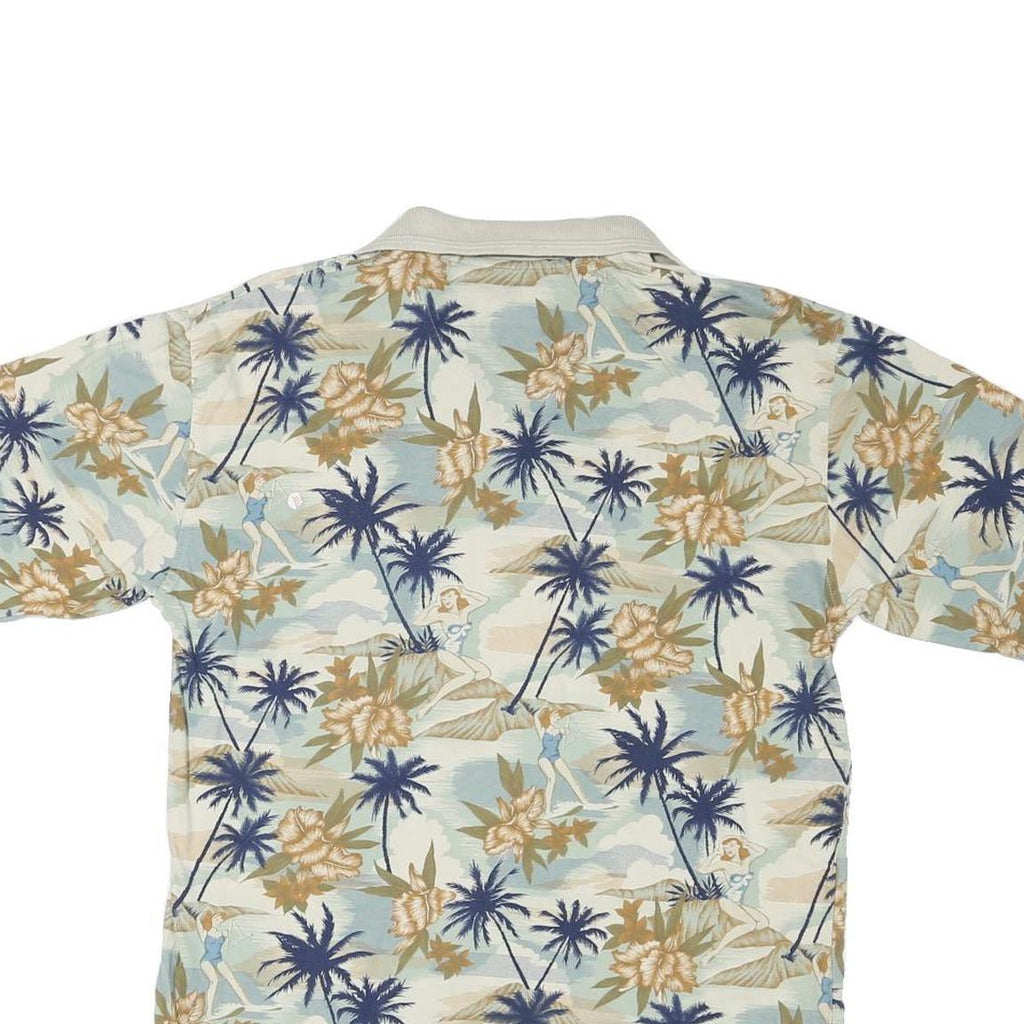 CROFT & BARROW Mens Beige Short Sleeve Floral Palm Tree Polo Shirt S Cotton
